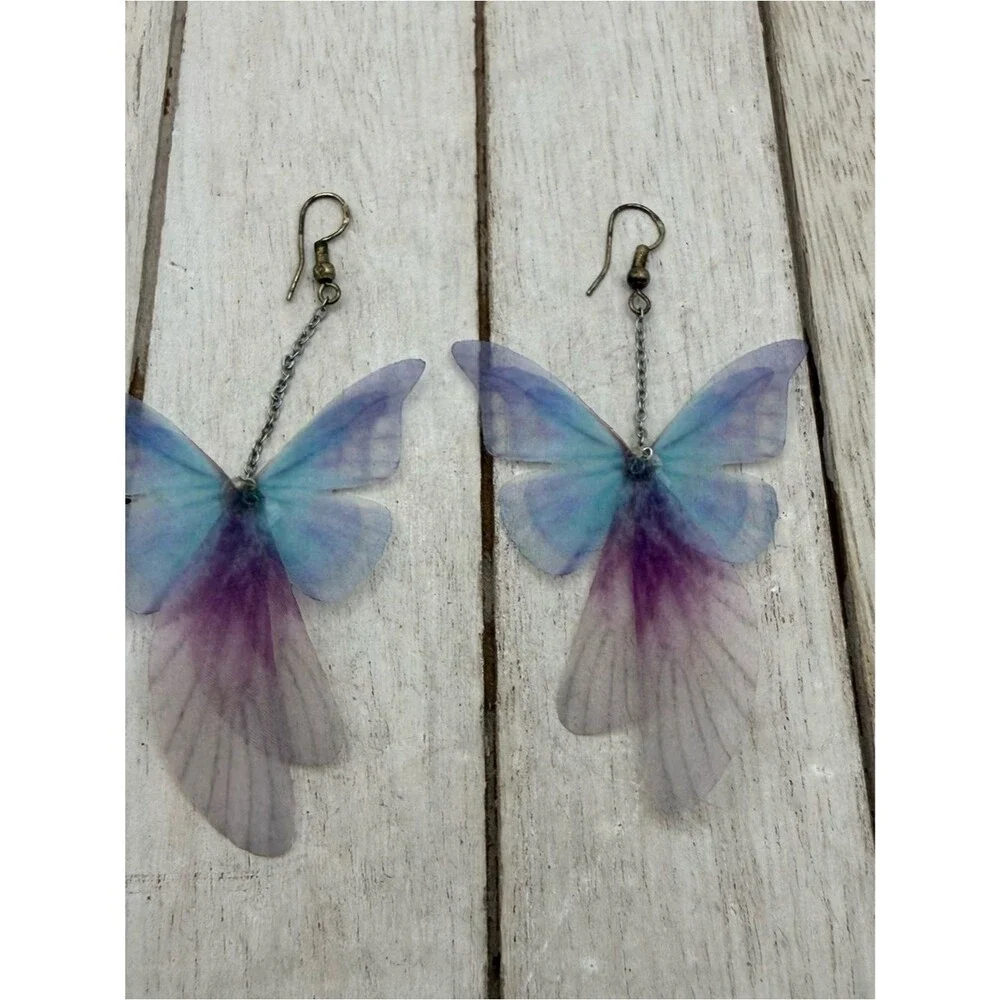 Delicate Butterfly cloth Drop Earrings in Blue & Purple
